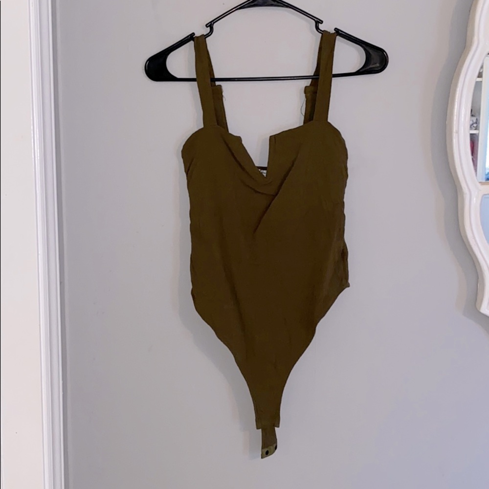 Free People Military Green Pippa V Wire Bodysuit S